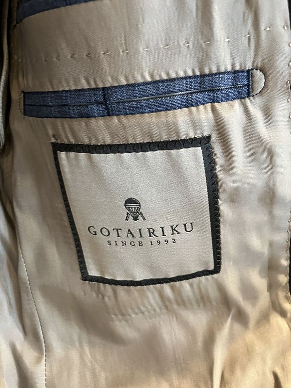 【中古】五大陸 gotairiku タグ付き CROSSPLY テーラードジャケット  背抜き チェック リネン混 36A5 青 BRGOCS0503 中古】五大陸 gotairiku タグ付き CROSSPLY テーラードジャケット