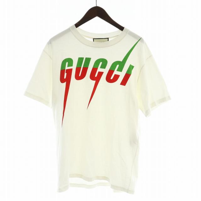 【中古】グッチ GUCCI ブレード Tシャツ カットソー 半袖 ロゴ プリント オーバーサイズ S 白 ホワイト ■GY18