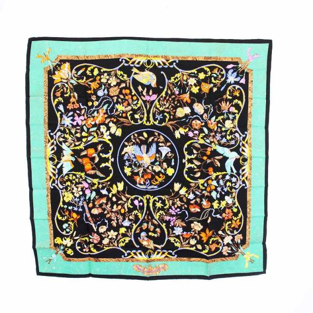 【中古】エルメス HERMES カレ90 Pierres d'Orient et d'Occident 東洋と西洋の宝石 スカーフ シルク ブラック