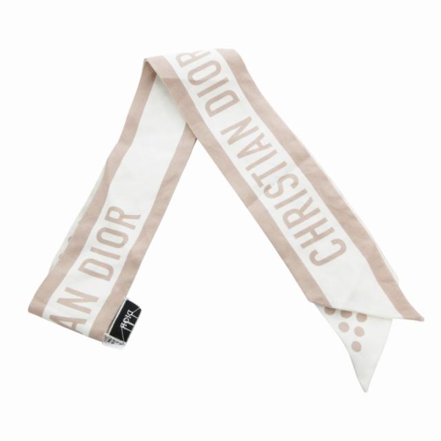 【中古】ディオール Dior ミッツァ スカーフ ロゴ ドット柄 絹 シルク 白 ホワイト ベージュ /HO ☆AA★ ■GY19 中古】ディオール Dior ミッツァ スカーフ ロゴ ドット柄 絹 シルク 白