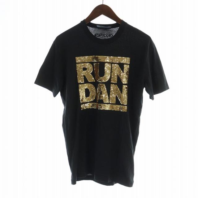 【中古】ディースクエアード DSQUARED2 18SS Tシャツ カットソー 半袖 スパンコール ロゴ XS 黒 ブラック