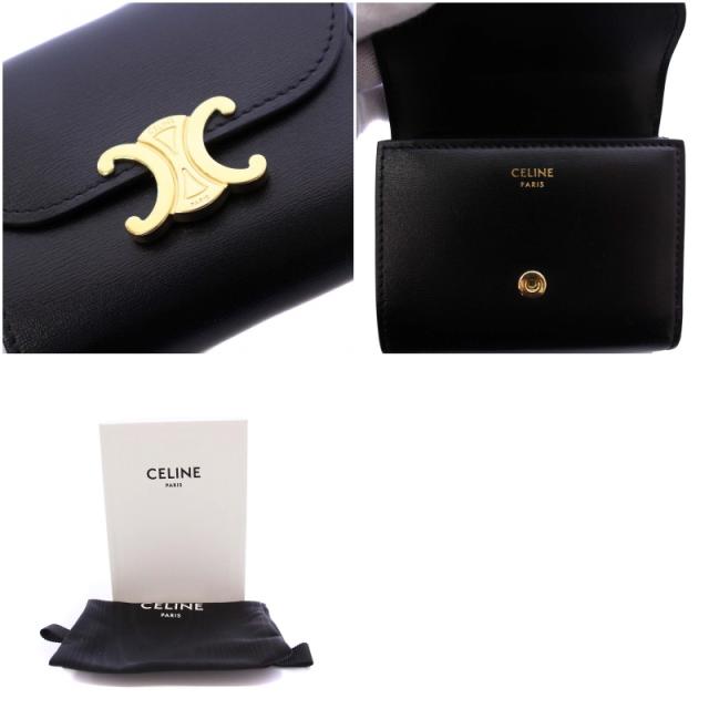 中古】セリーヌ CELINE トリオンフ 三つ折り財布 レザー ゴールド金具