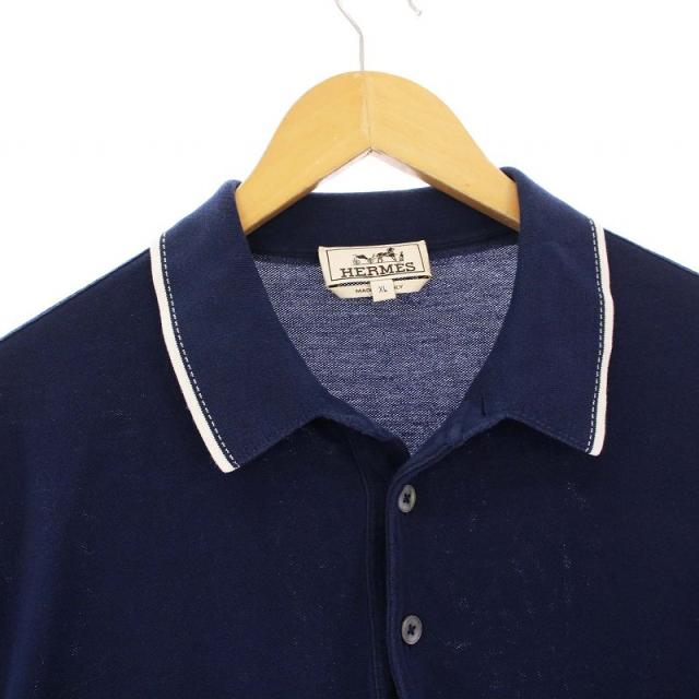 中古】エルメス HERMES ポロシャツ 半袖 ロゴ刺繍 XL ネイビー /KH メンズ