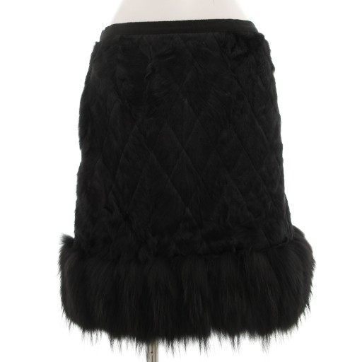 【中古】レッド ヴァレンティノ RED VALENTINO ヤギファースカート フレア フォックス混 毛皮 ひざ丈 40 ブラック