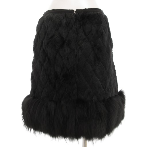 【中古】レッド ヴァレンティノ RED VALENTINO ヤギファースカート フレア フォックス混 毛皮 ひざ丈 40 ブラック 中古】レッド ヴァレンティノ RED VALENTINO ヤギファースカート