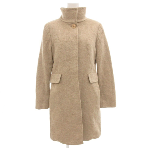 【中古】マックスマーラステュディオ Max Mara Studio スタンドカラーコート ミドル ハーフ丈 ウール 36 ベージュ