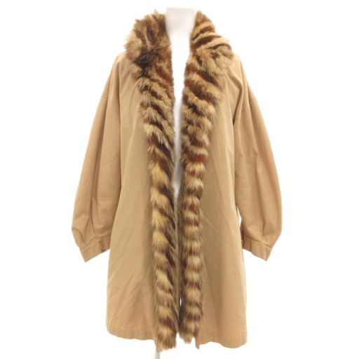 【中古】イヴサンローラン YVES SAINT LAURENT ロングコート ボタンレス 38 ベージュ ファーライナー付 /GV ■GY47