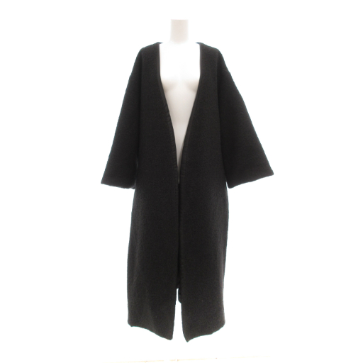 【中古】マックス&コー MAX&CO. IL MIO CAPPOTTO ノーカラーコート ロング丈 40 S ブラック