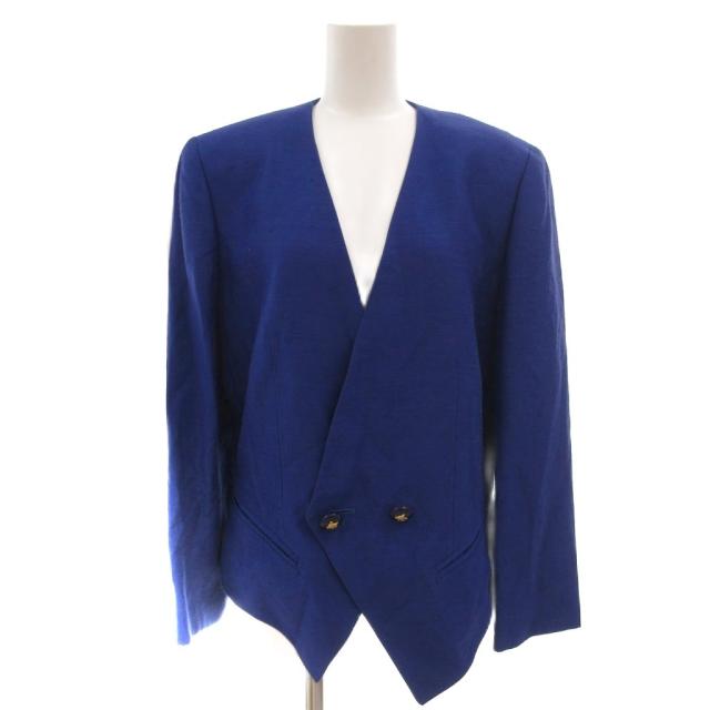 【中古】セリーヌ CELINE セットアップ フォーマル ジャケット ロゴボタン 背抜き ダブル スカート 40 XL 青 ブルー 春夏 /AE ■GY47_1