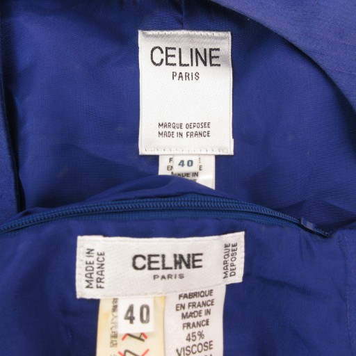 【中古】セリーヌ CELINE セットアップ フォーマル ジャケット ロゴボタン 背抜き ダブル スカート 40 XL 青 ブルー 春夏 /AE ■GY47_6