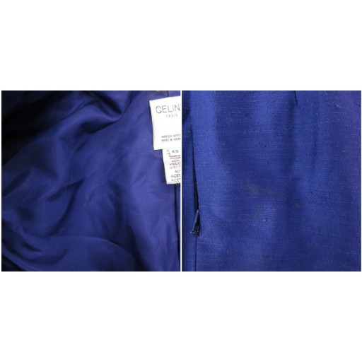 【中古】セリーヌ CELINE セットアップ フォーマル ジャケット ロゴボタン 背抜き ダブル スカート 40 XL 青 ブルー 春夏 /AE ■GY47_8