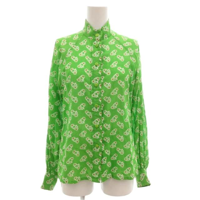 【中古】クリスチャンディオール Christian Dior ヴィンテージ シャツ ブラウス 総柄 長袖 ロゴボタン L 緑