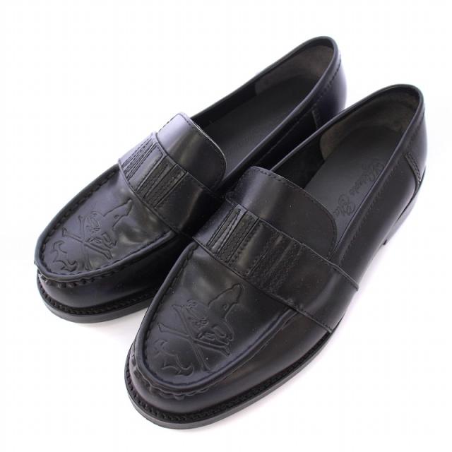 【中古】ヒステリックグラマー ローファー ラウンドトゥ ローヒール レザー 柄 型押し 6 黒 ブラック /BB