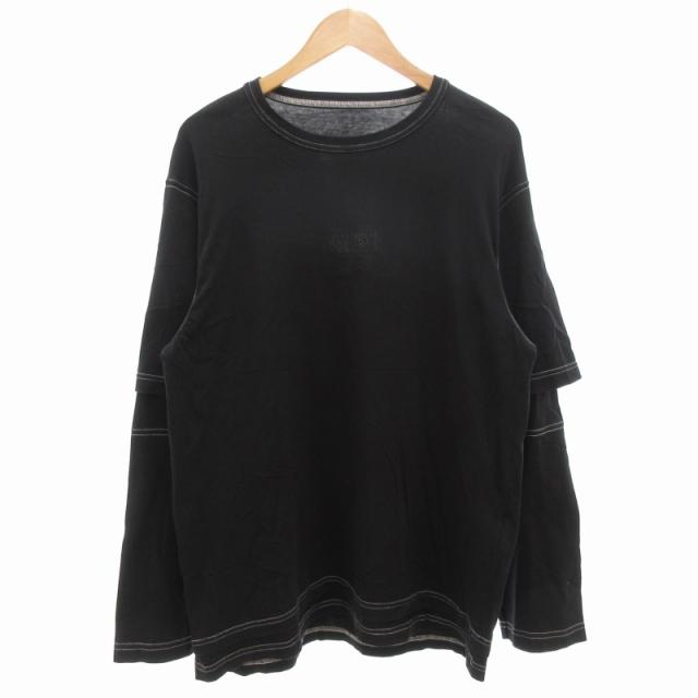 【中古】エムエムシックス メゾンマルジェラ レイヤードロングスリーブT ロンT 長袖 クルーネック ステッチ ロゴ