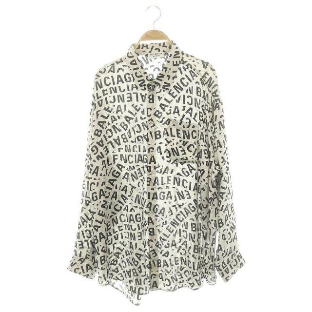 【中古】バレンシアガ BALENCIAGA ロングスリーブシャツ 長袖 ロゴ総柄 グレー 34 XXS グレー 黒 ブラック 681050 /KO