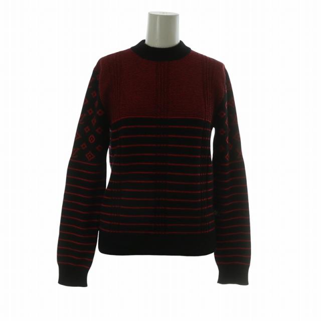 【中古】LOUIS VUITTON ニット セーター カシミヤ ウール混 長袖 モノグラム ボーダー柄 XS 赤 黒 FJKL08XZN