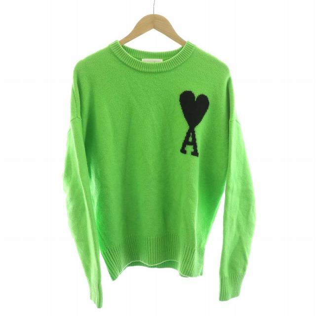 【中古】AMI PARIS ニット セーター クルーネック 長袖 ウール ロゴ オーバーサイズ ライトグリーン UKS002.018