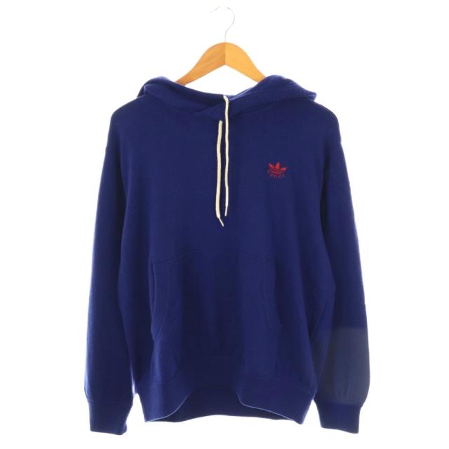 【中古】グッチ GUCCI ×アディダス adidas ニットプルオーバーパーカー 長袖 M ブルー 700446 /HK ■OS ■AD メンズ
