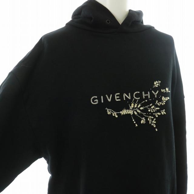【中古】ジバンシィ crystals embroidered hoodie スウェット パーカー フーディ ラインストーン ロゴ刺繍 S 黒_3