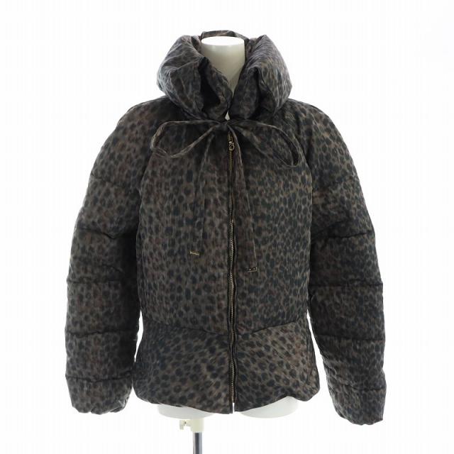 【中古】サルヴァトーレフェラガモ ダウンジャケット レオパード アニマル 総柄 ガンチーニシルバー金具 44 グレー 茶