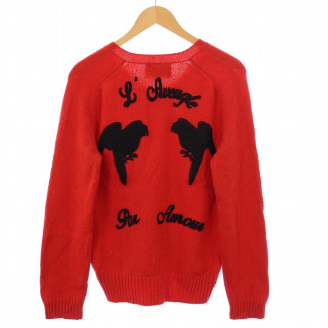 【中古】グッチ GUCCI ニット セーター 長袖 Vネック ロゴ エンブロイダリー ウール カシミア混 赤 レッド