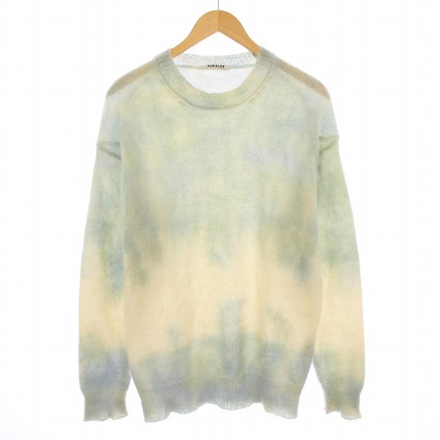 【中古】オーラリー スーパーキッドモヘアタイダイニットプルオーバー セーター 長袖 クルーネック ウール混 3