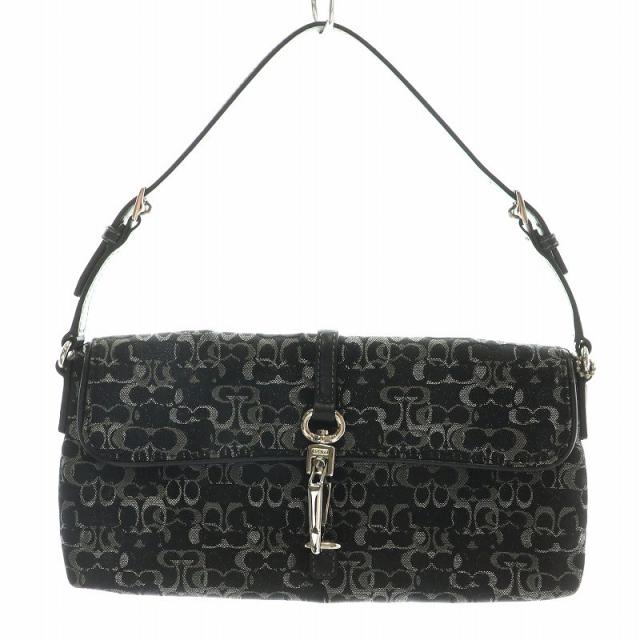 【中古】コーチ COACH 3595 ミニ シグネチャー アクセサリー ポーチ ハンドバッグ 総柄 レザー 黒 ブラック グレー
