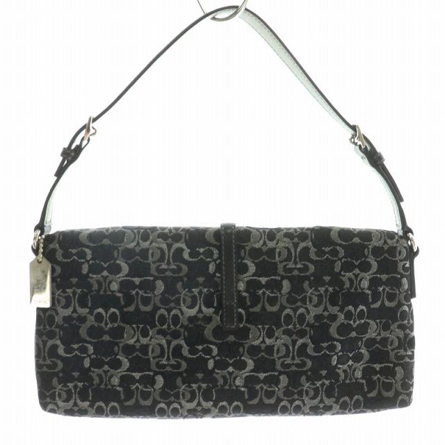 【中古】コーチ COACH 3595 ミニ シグネチャー アクセサリー ポーチ ハンドバッグ 総柄 レザー 黒 ブラック グレー_1