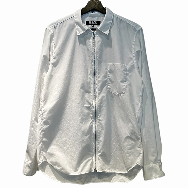 【中古】ブラックコムデギャルソン 24AW エステルジップ ファスナーシャツ M 白 ホワイト IN-B003 メンズ