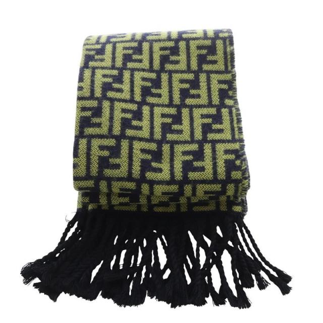 中古】フェンディ FENDI ズッカ柄 ウール マフラー 紺 ネイビー 中古】フェンディ FENDI ズッカ柄 ウール マフラー 紺 ネイビー