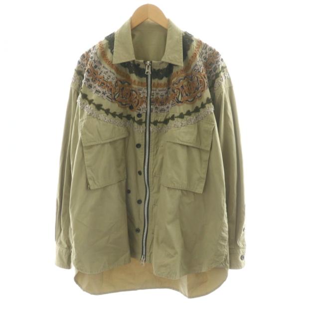 【中古】サカイ sacai Eric Haze Code Embroidery L/S Shirt ジップアップジャケット アウター 2 カーキ 23-02977M