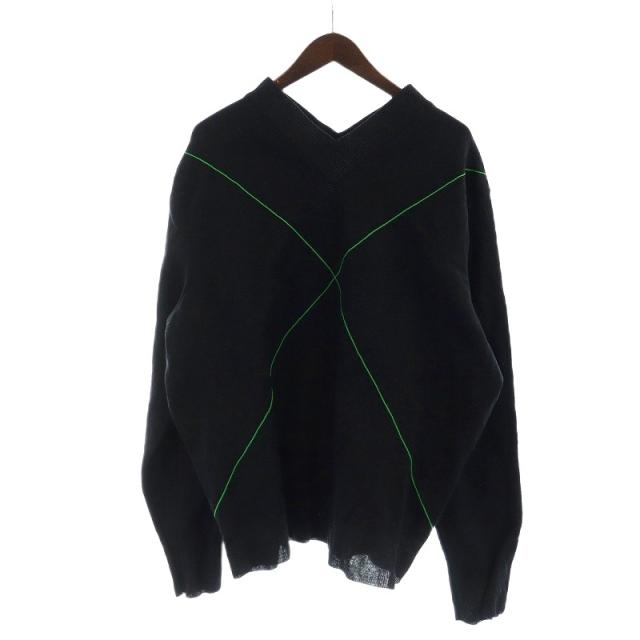 【中古】未使用品 ボッテガヴェネタ BOTTEGA VENETA クロスライン Vネック ニット セーター ウール L 黒