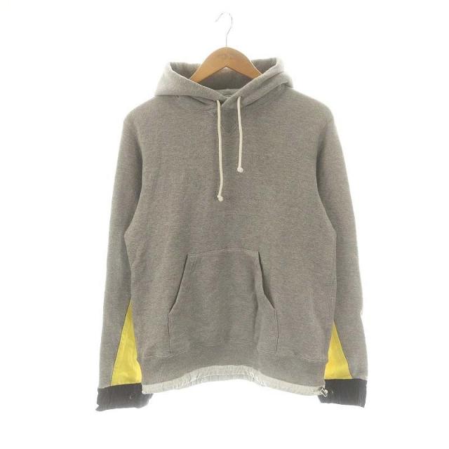 【中古】サカイ sacai うつり変わりティーシャツパーカー 流汗 カットソー 長袖 1 薄墨色 黄色 ダークネイビー