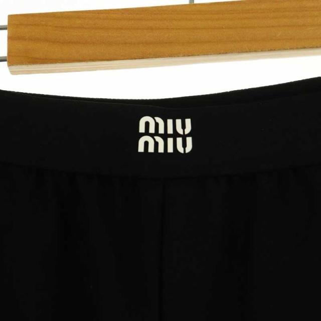 【中古】ミュウミュウ miumiu MP1702 グラン ドゥ プードル パンツ ストレート ロゴ タック ウール 40 黒 ブラック_2
