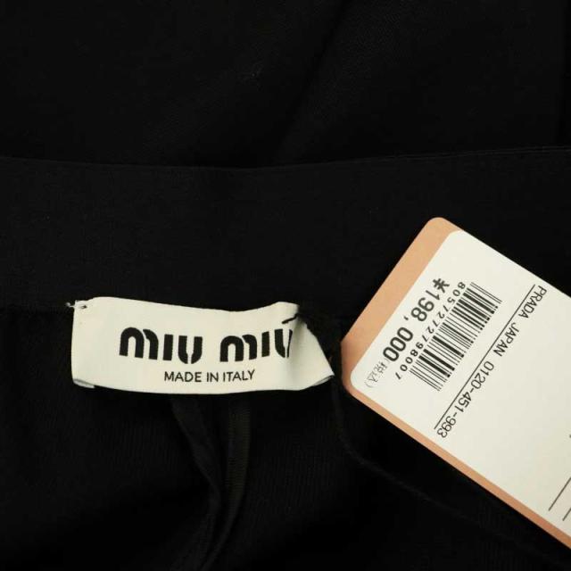【中古】ミュウミュウ miumiu MP1702 グラン ドゥ プードル パンツ ストレート ロゴ タック ウール 40 黒 ブラック_5