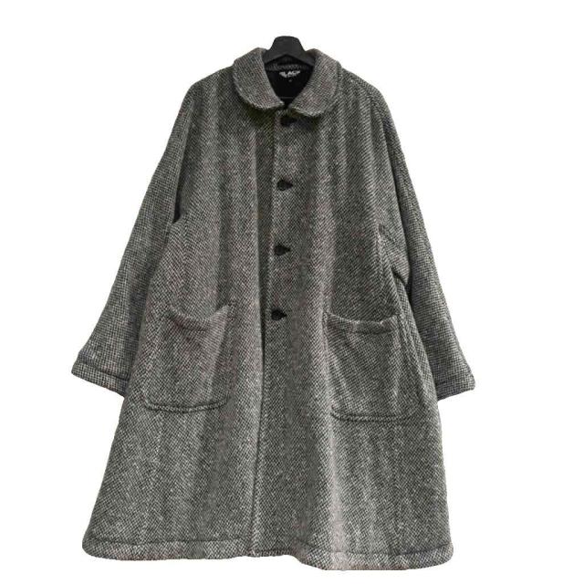【中古】ブラックコムデギャルソン BLACK COMME des GARCONS 24AW 丸襟コート ツイード ウール混 M グレー