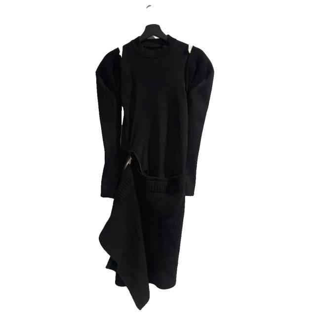 【中古】サカイ sacai アシメントリー ニットワンピース 長袖 1 黒 ブラック 23-06847 レディース_1