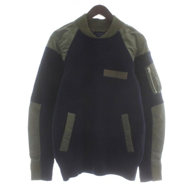 【中古】サカイ sacai MA-1 ニット セーター ウール ナイロン 切り替え 中綿 長袖 プルオーバー 1 S 紺