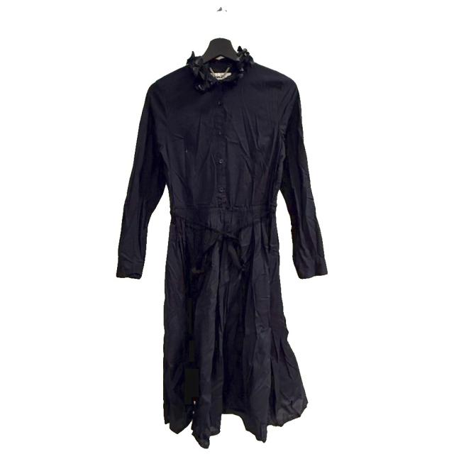 【中古】ミュベール muveil 花飾り ベルト付き シャツワンピース ロング 38 紺 ネイビー ■WGA レディース
