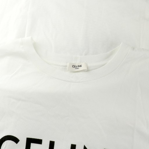 【中古】セリーヌ CELINE 近年モデル Tシャツ カットソー 半袖 オーバーサイズ ロゴ イタリア製 L 白 ホワイト 黒