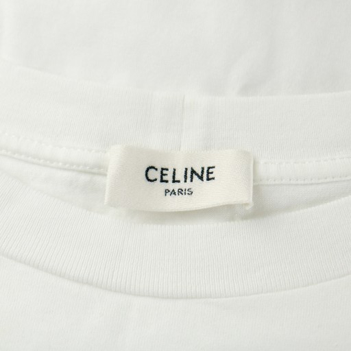 【中古】セリーヌ CELINE 近年モデル Tシャツ カットソー 半袖 オーバーサイズ ロゴ イタリア製 L 白 ホワイト 黒