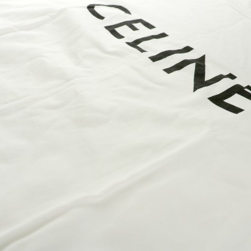 【中古】セリーヌ CELINE 近年モデル Tシャツ カットソー 半袖 オーバーサイズ ロゴ イタリア製 L 白 ホワイト 黒