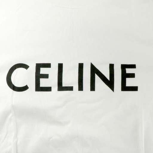 【中古】セリーヌ CELINE 近年モデル Tシャツ カットソー 半袖 オーバーサイズ ロゴ イタリア製 L 白 ホワイト 黒
