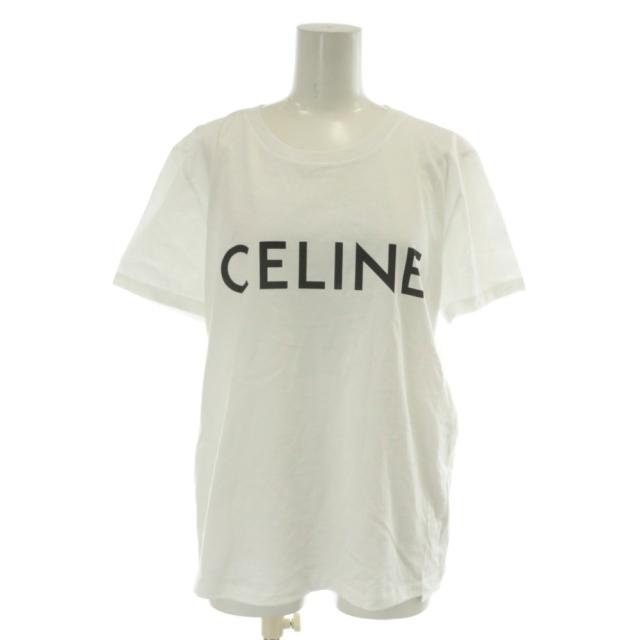 【中古】未使用品 セリーヌ CELINE エディ期 Tシャツ カットソー 半袖 クルーネック ロゴ プリント M 白 ホワイト