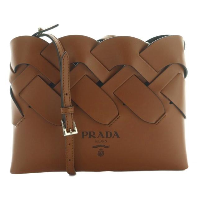 【中古】プラダ PRADA トレス 編み込み ミニショルダーバッグ スクエア レザー 茶 ブラウン /AQ ■OS ■OH レディース