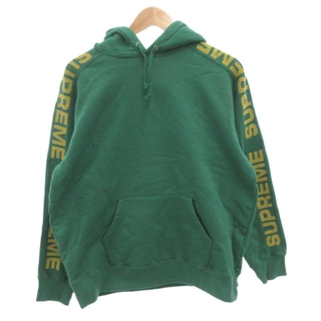 【中古】シュプリーム SUPREME プルオーバー パーカー フーディ ロゴプリント 長袖 S 緑 グリーン /FF ■GY18