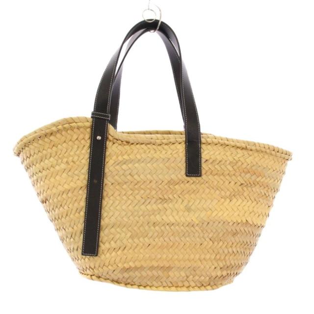 【中古】ロエベ LOEWE ミディアムバスケットバッグ かごバッグ カゴバッグ ハンドバッグ ロゴ 編み込み ベージュ 黒_2