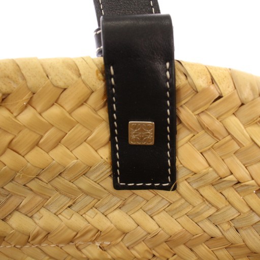 【中古】ロエベ LOEWE ミディアムバスケットバッグ かごバッグ カゴバッグ ハンドバッグ ロゴ 編み込み ベージュ 黒_3