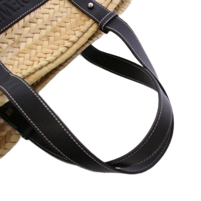 【中古】ロエベ LOEWE ミディアムバスケットバッグ かごバッグ カゴバッグ ハンドバッグ ロゴ 編み込み ベージュ 黒_5