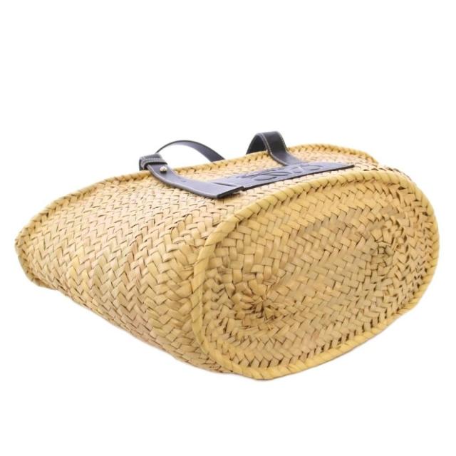 【中古】ロエベ LOEWE ミディアムバスケットバッグ かごバッグ カゴバッグ ハンドバッグ ロゴ 編み込み ベージュ 黒_6